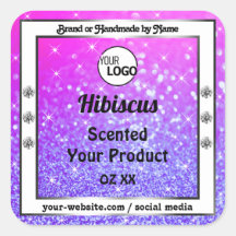 Logotipo das etiquetas de produto com brilho roxo 