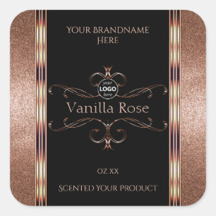 Logotipo das etiquetas do produto preto rosegold,