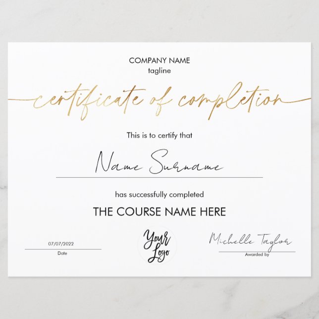 Logotipo de adição de certificado de conclusão sim (Frente)