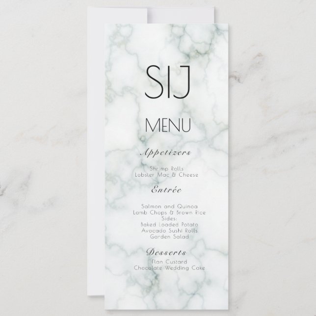Logotipo de Casamento Menu de Jantar Simples Mármo (Frente)