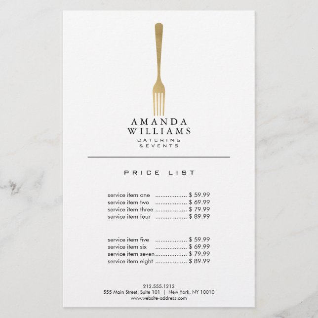 Logotipo de Catering do Fork Dourado Moderno Faux  (Frente)