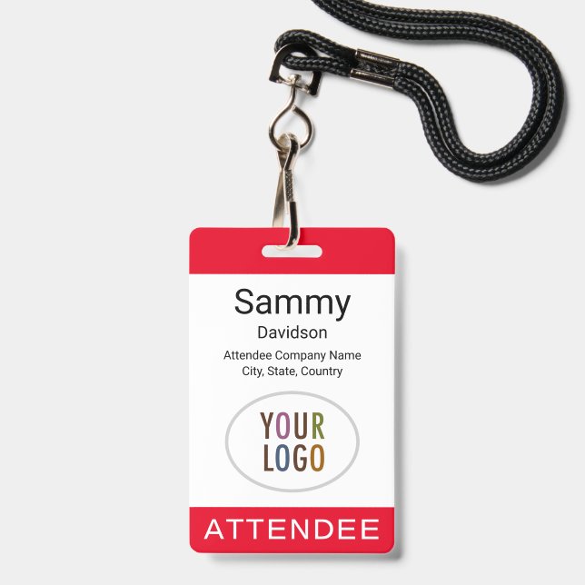Logotipo de evento do Crachá Red Attendeed Lanyard (Frente com cordão)