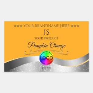 Logotipo de prata ondulada laranja e etiqueta do p