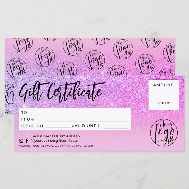 Logotipo do certificado de presente de gliteta ros (Frente/Verso)