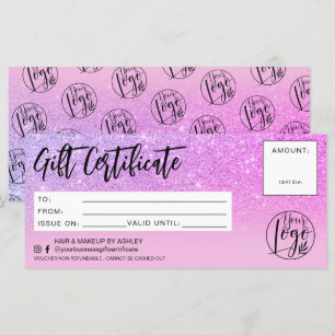 Logotipo do certificado de presente de gliteta ros