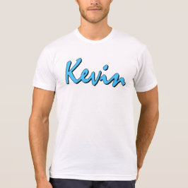 Logotipo do Kevin azul na camisa branca