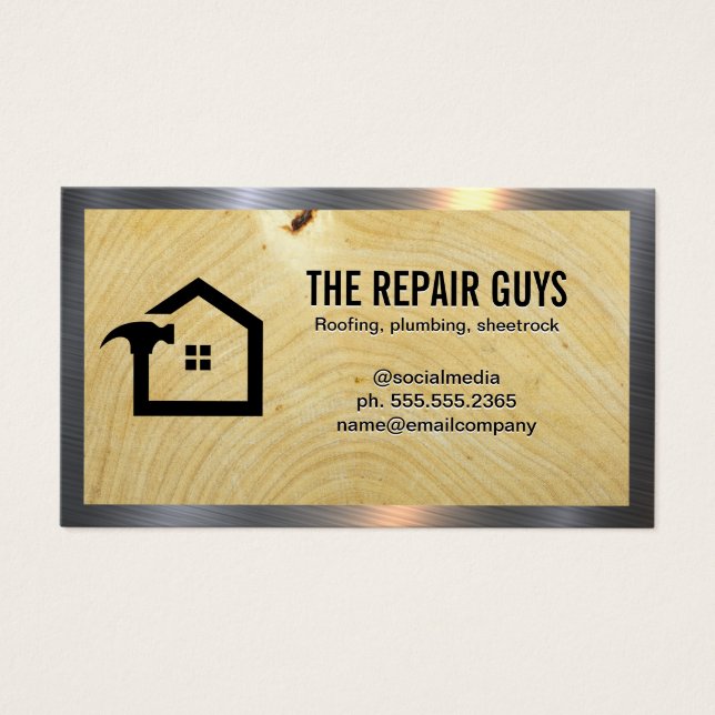 Logotipo do martelo doméstico | Grãos de madeira | (Frente)