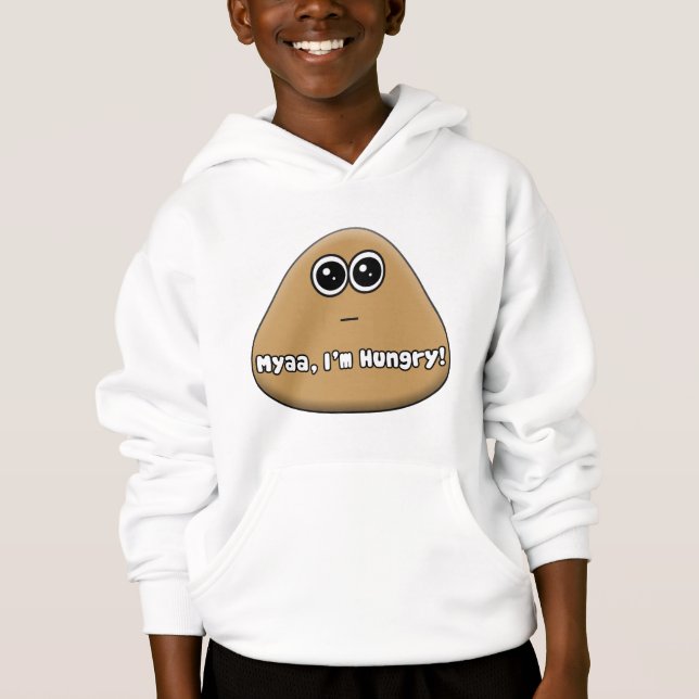 Logótipo do Pou com fome com texto - Kids Hoodie (Frente)
