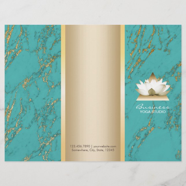 Logotipo do Yoga Lotus Dourado e Tirqipose Marble  (Frente)