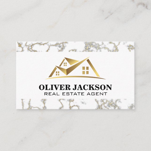 Logotipo Dourado Imobiliário | Marble Trim Cartão  (Frente)