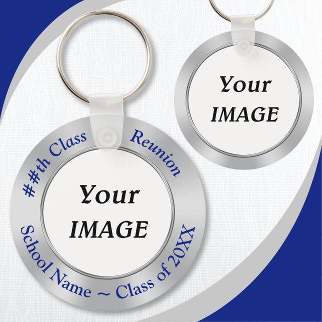Logotipo e texto da sua escola, Chaveiros de Reuni (Photo Class Reunion Party Favors. Class reunion souvenirs. Cheap Class Reunion Keychains with Photos)