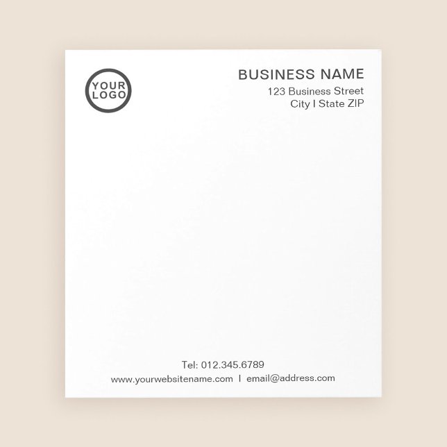Logotipo Empresarial Bloco de Notas Branco Minimal (Stylishly Personalize with Your Custom Logo & Business Information.)