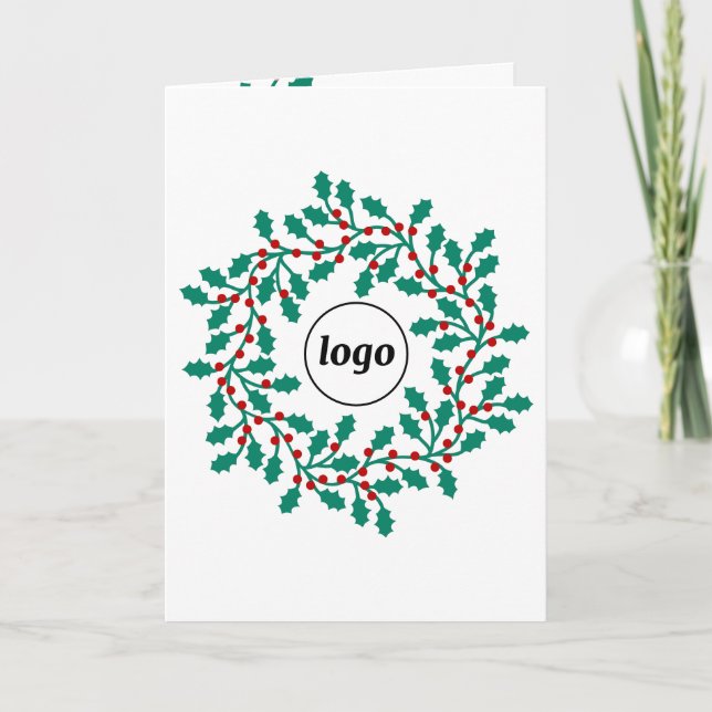 Logotipo Holly Wreath - Cartão de Férias Dobrado (Frente)