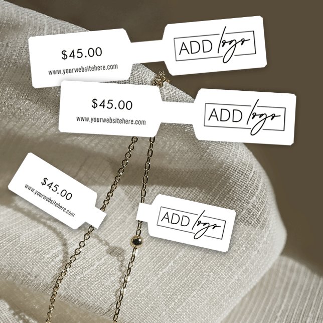 Logotipo minimalista Etiqueta de preço inteligente (Modern Jewelry Price Tag Barbell Labels in black and white with space for your logo and website )