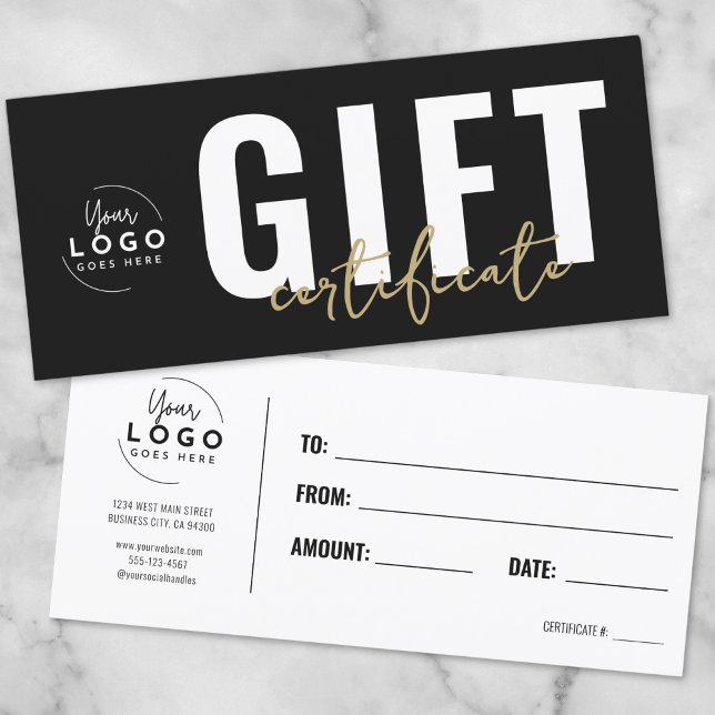 Logotipo Moderno do Dourado Certificado de Present (Logo Modern Black Gold Business Gift Certificate)