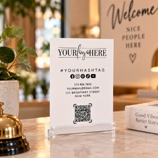 Logotipo Personalizado | Cartão de Mesa Branco com