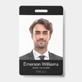 Logotipo personalizado e foto preta crachá de nome
