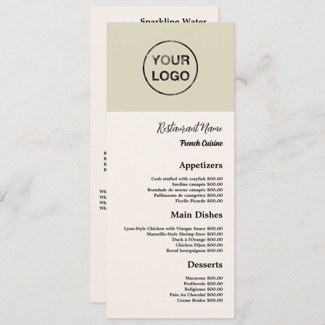 Logotipo Pessoal, Menu Slimline do Restaurante (Frente/Verso)