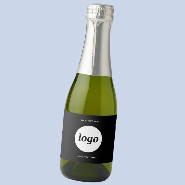 Logotipo simples com Promocional para empresa de t (Simple logo with custom text promotional business branding mini sparkling wine bottle label)