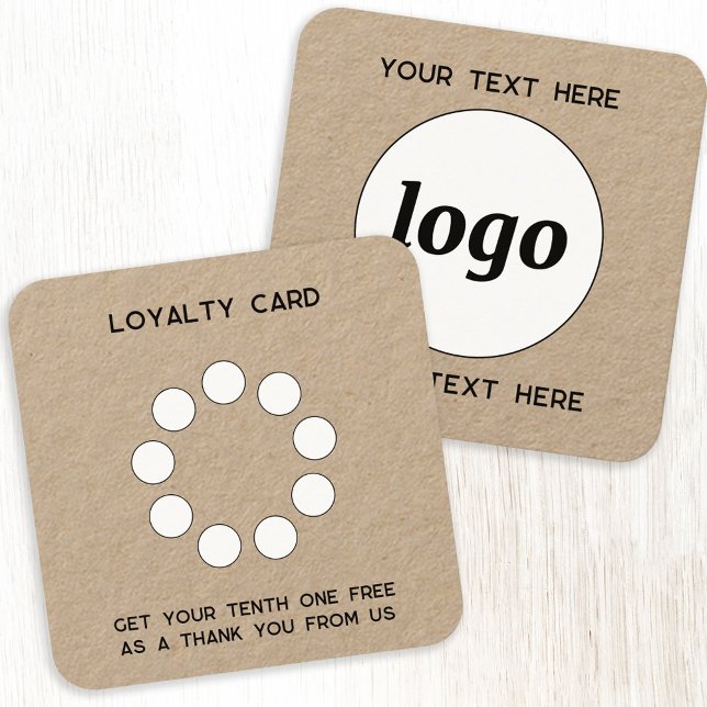 Logotipo simples e cartão de fidelidade de Promoci (Simple logo with custom text business branding promotional Kraft paper customer loyalty card)