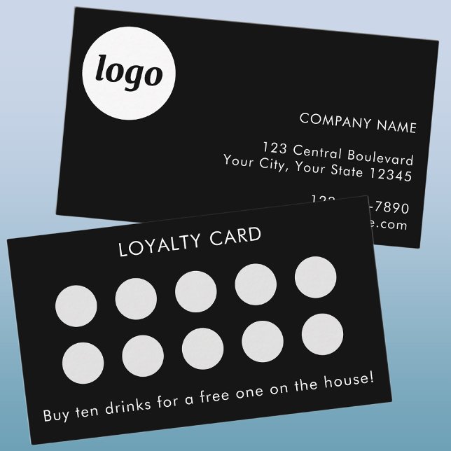 Logotipo Simples e Cartão de Fidelidade Preto para (Simple logo with custom text business promotional customer loyalty reward card)