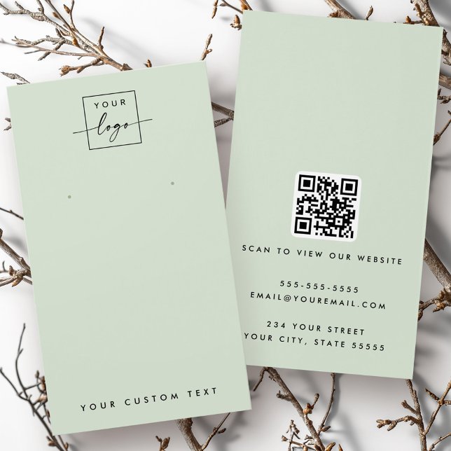 Logótipo verde de sábado claro Cartão de ouvido QR (Light sage green logo QR earring display card)
