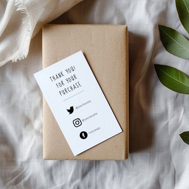 Logotipos sociais, placa de inserção de pedido em  (Black on white fun text social media enclosure card to say thank you to your customers)