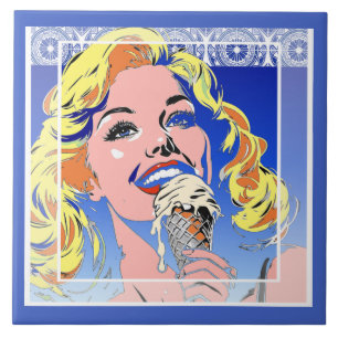Loira Comendo Sorvete Colorido Estilo Pop Art dos