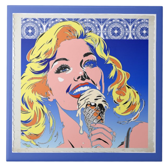 Loira Comendo Sorvete Colorido Estilo Pop Art dos  (Frente)