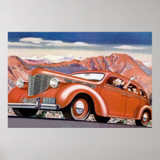 Loira de 1930 em Poster de carro a motor vermelho