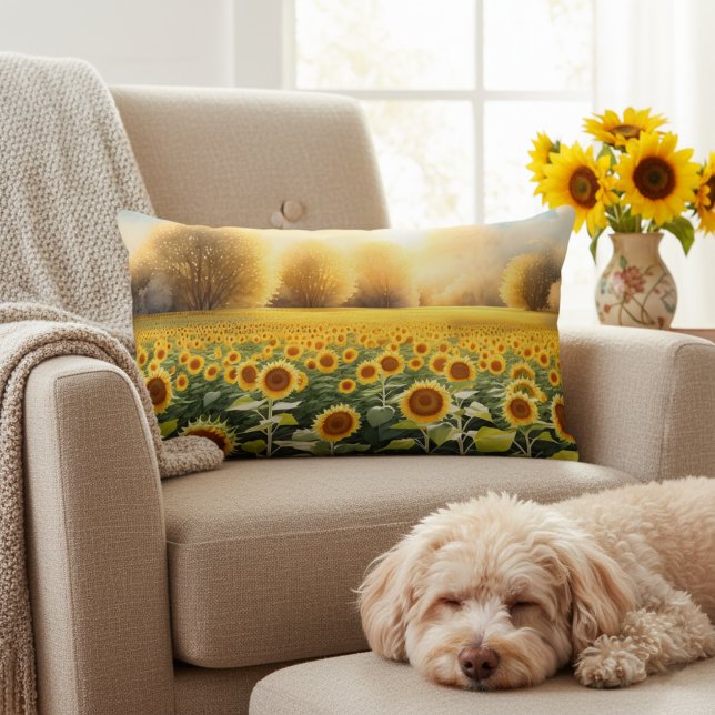 Lombar Almofada de Acabamento de Girassol Amarelo do Pôr  (Sunflower Lumbar Pillow🌻 Nature's Glow in Your Home! 🌞)