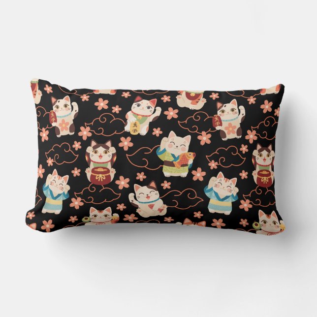 Lombar Almofada de Arremesso de Gatos da Sorte Maneki Nek (Frente)