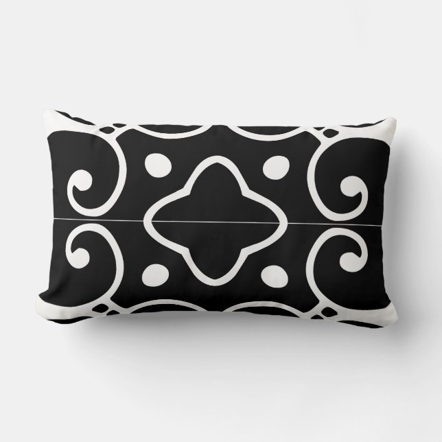 Lombar almofada de azulejo espanhol preto e branco (Frente)