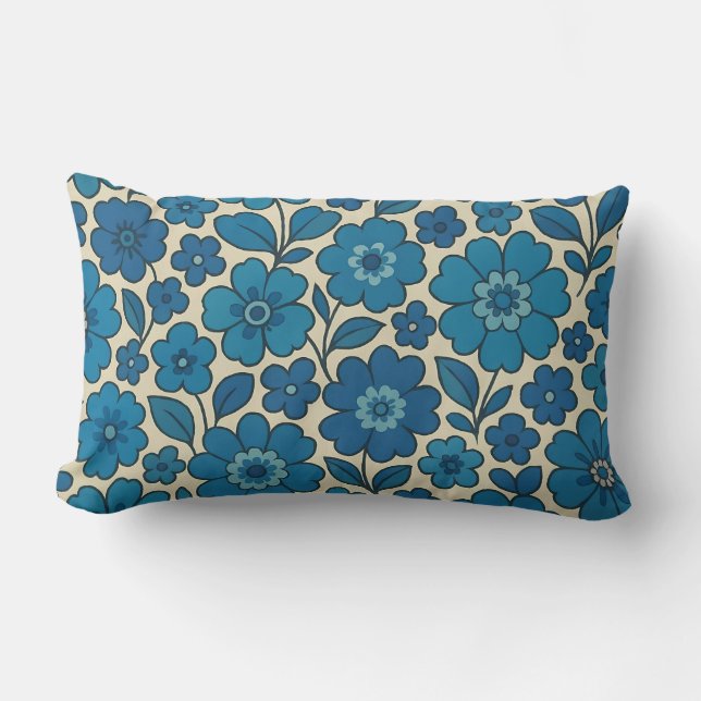 Lombar Almofada de Decoração Retro Floral Azul (Frente)