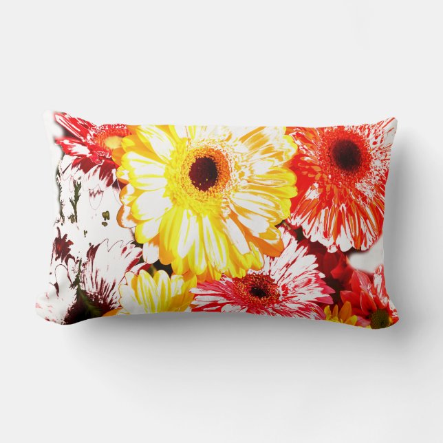 Lombar Almofada de Flores de Gerbera Amarela Vermelha Cri (Frente)