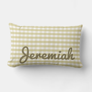 Lombar Almofada de Gingham de Berçário Neutra com Nome