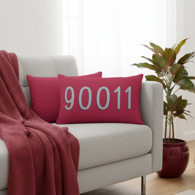 Lombar Almofada de Localização de Código Postal Personali (Burgundy red ZIP code lumbar pillow. Customize it with your own's home lozation.)