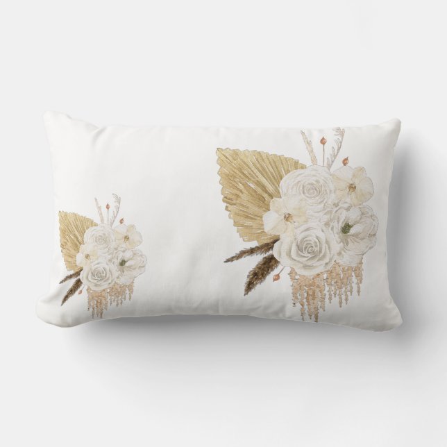 Lombar Almofada Decorativa Floral Boho Neutra | (Frente)