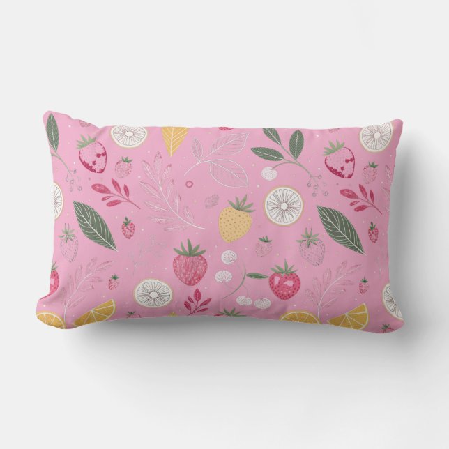 Lombar Almofada Decorativa Rosa Morango & Floral (Frente)