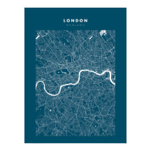 London Map Impressão, Poster Paper Dark Blue