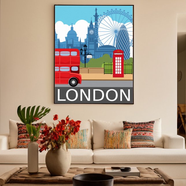 London skyline retro travel poster red bus (Criador carregado)