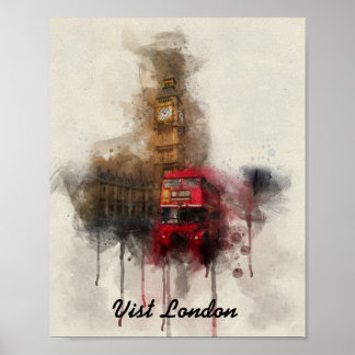 Londres big ben e red bus poster