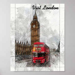 Londres big ben e red bus poster