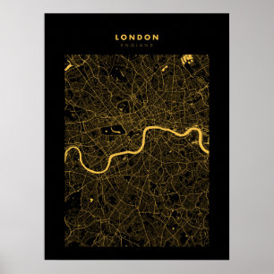 Londres - Reino Unido Dark Dourado City Map Poster