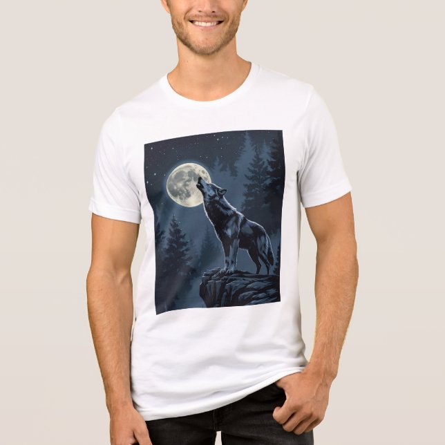 Lone Wolf Howling at the Moon Night Forest Art (Frente)