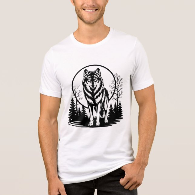 Lone Wolf Moon  Floresta Vintage Natureza Xilograv (Frente)