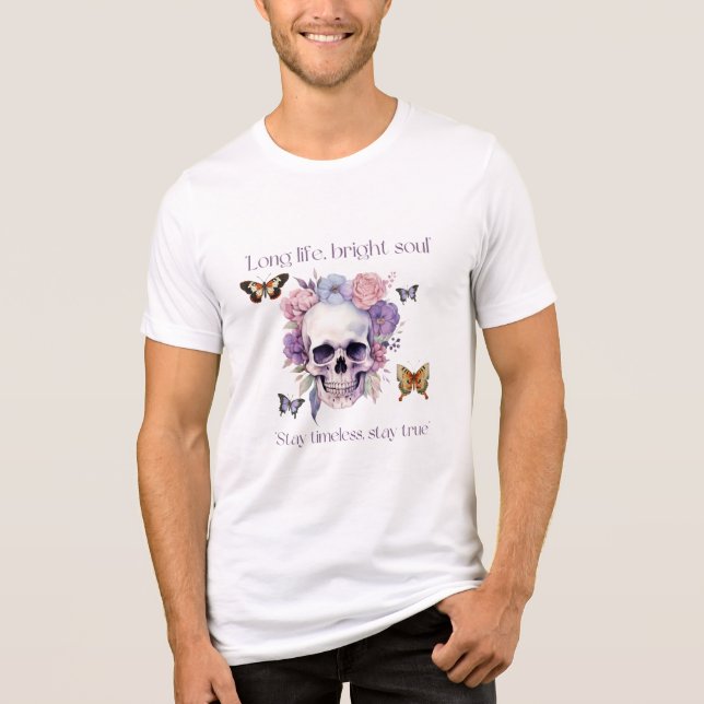 "Long Life, Bright Soul" Skull & Flower Design (Frente)