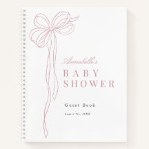 Long Pink Bow Ribbon Girl Baby Shower Guest Book