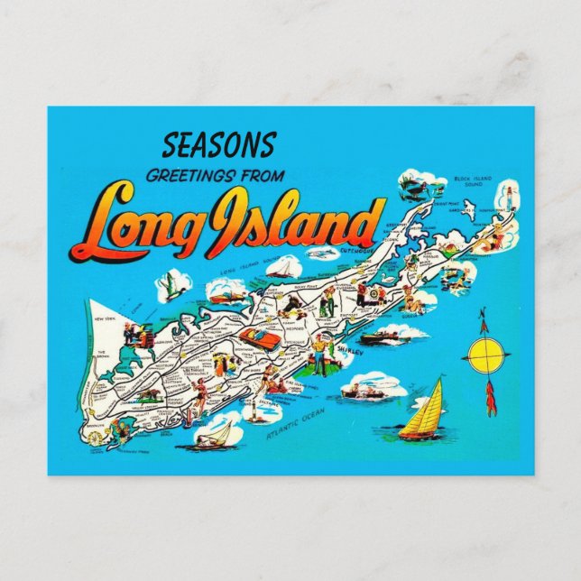 Longa Ilha, NY Seasons Saudações Cartão Postal (Frente)