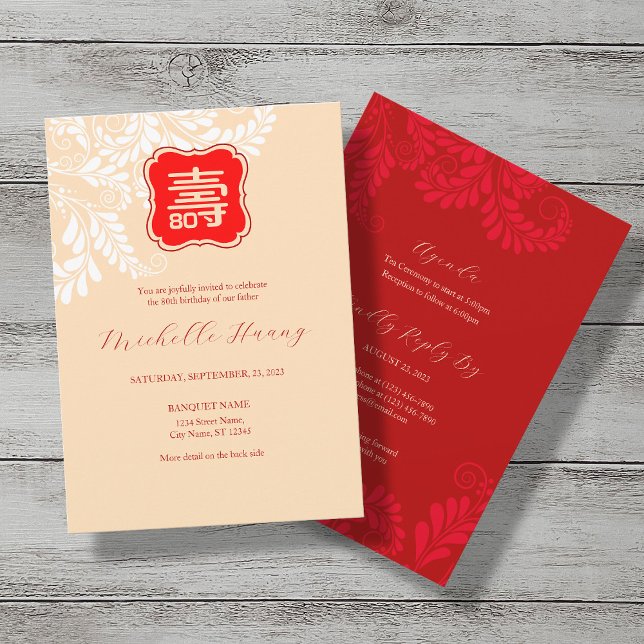 Longevidade Chinesa (Shou) Convite de Aniversário (Criador carregado)